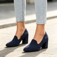 thumbnail image 4 of Gpaecead Women's Pointed Toe Block Heel Pumps Solid Color Faux Suede Slip On Elegant Loafers For Commute Daily Blue, 4 of 8