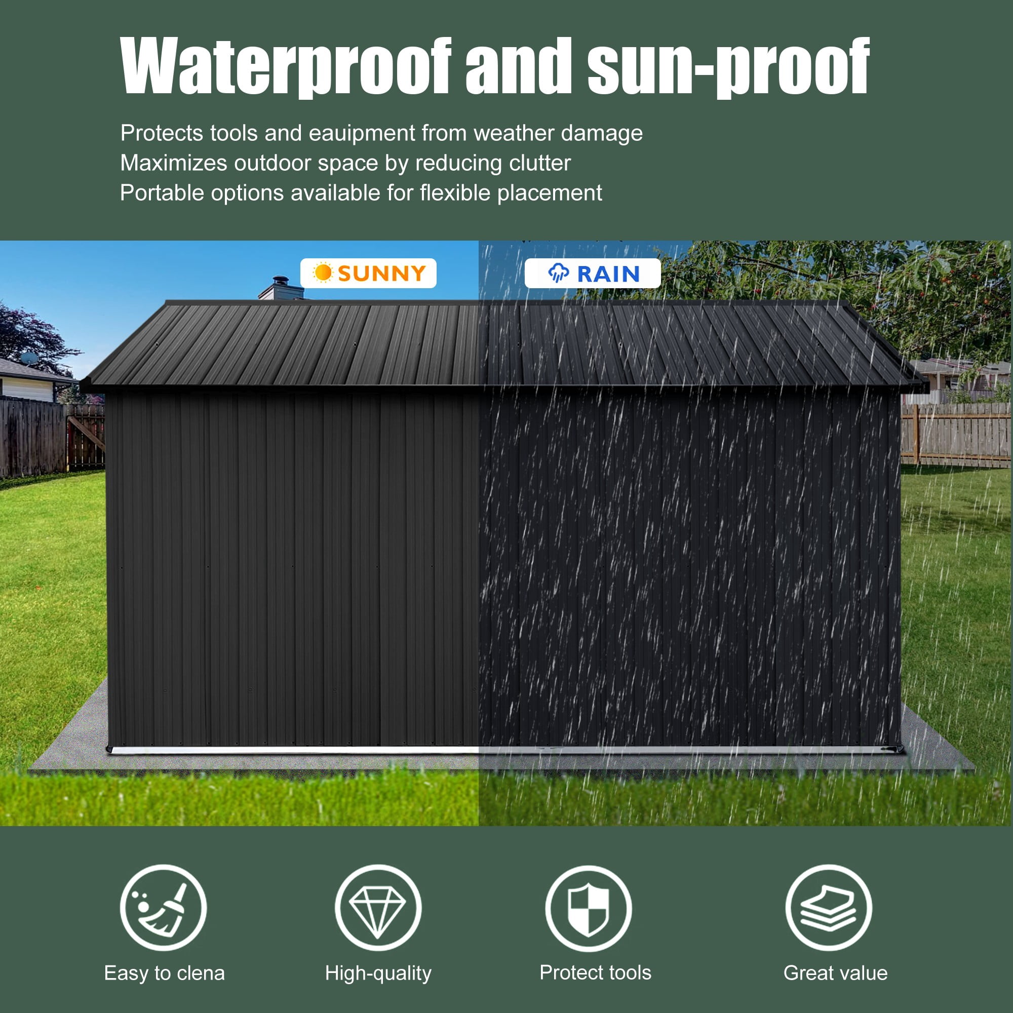 Aukfa 12FT x 10FT Outdoor Storage Shed, Metal Shed Storage with Window, Roof Slope Tool Shed with Door and Padlock for Backyards, Patio Lawns and Outdoor, Black