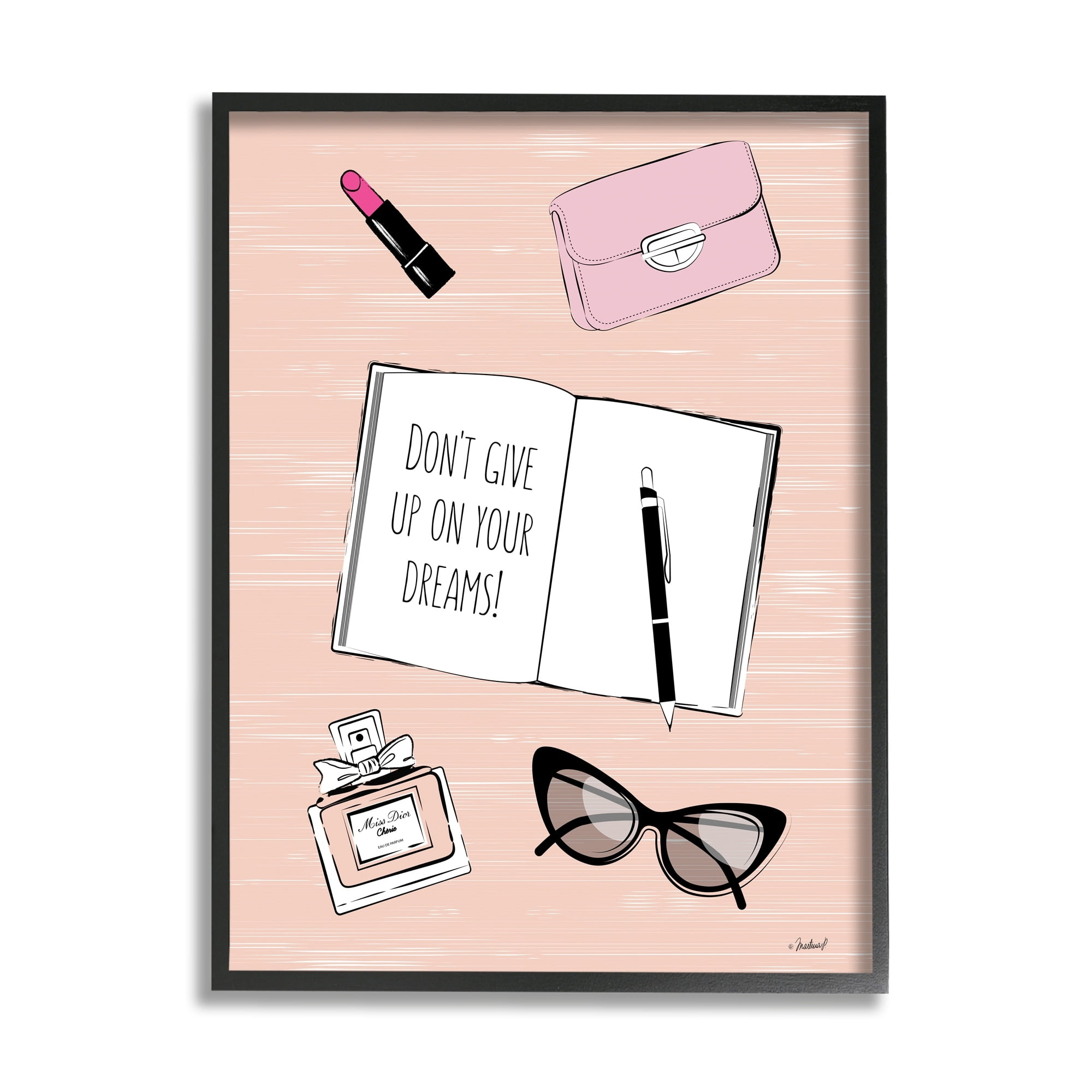Martina Pavlova Don't Give Up Dreams Assorted Fashion Apparel Cosmetics 16" x 20" Framed Painting Art Prints by Stupell Home Décor