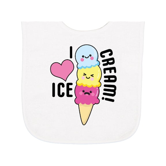Inktastic I Love Ice Cream with Cute Ice Cream Cone Baby Terry Cloth Bib
