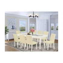 60" x 78" Dining Table Set - 9pc with Leaf & 8 Chairs - White PU Leather