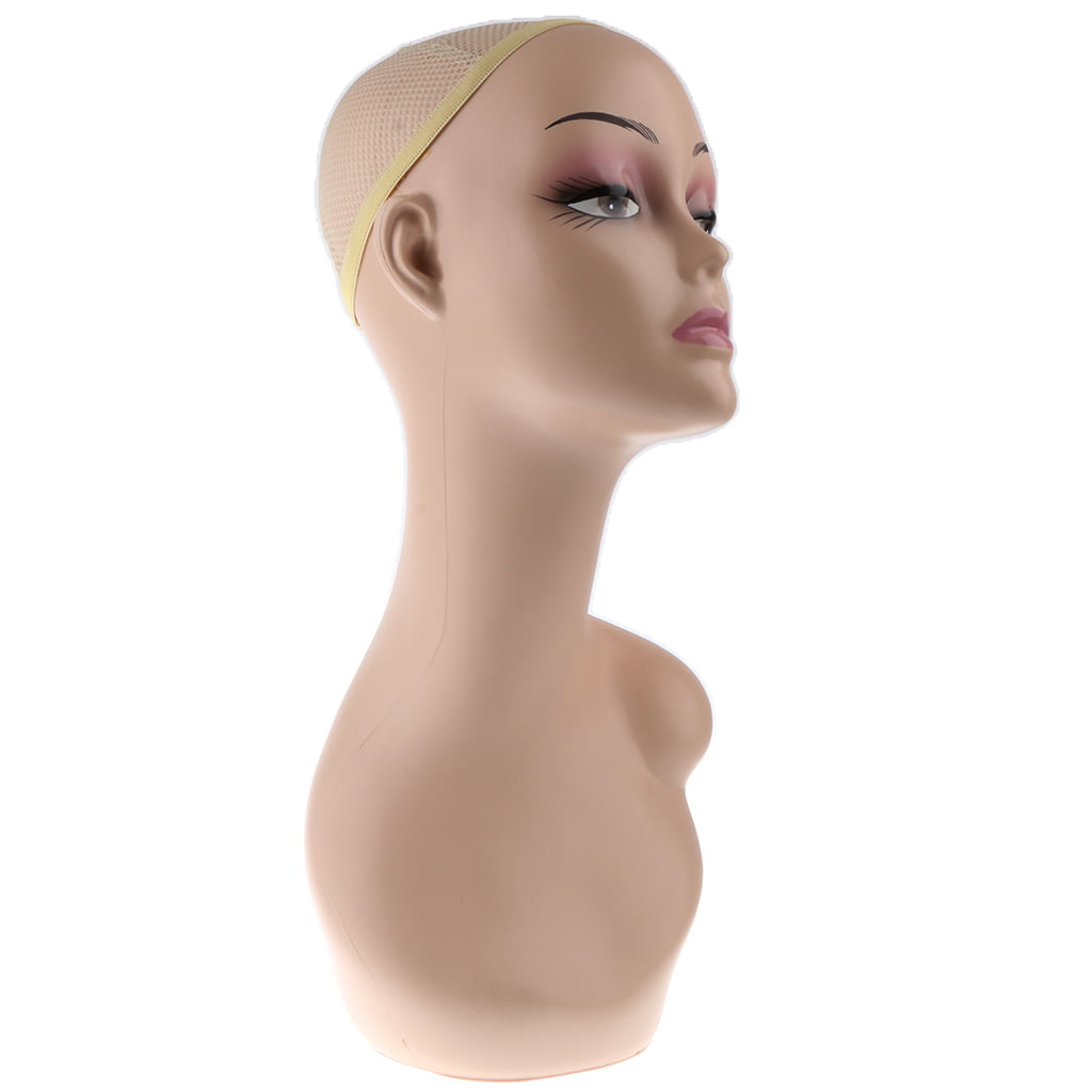Female Mannequin Head Bust Wig Hat Jewelry Display Model Stand with Net Cap 