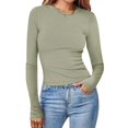 thumbnail image 2 of Lenpel Women's T Shirts Fall Trendy Long Sleeve Crew Neck Ribbed Knit Shirts Soft Slim Casual Basic Tops, 2 of 6