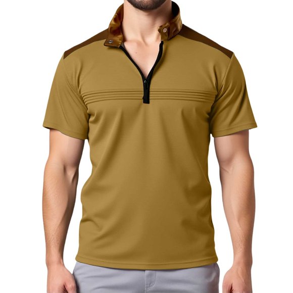 Camiseta de verano para hombre con solapa y cremallera a juego de colores: informal para actividades al aire libre, manga corta, poliéster, diseño elegante (S-XXXL)