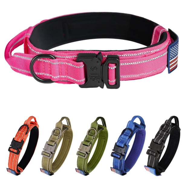 Collar para perro KCUCOP Tactical Heavy Duty con mango rosa para L