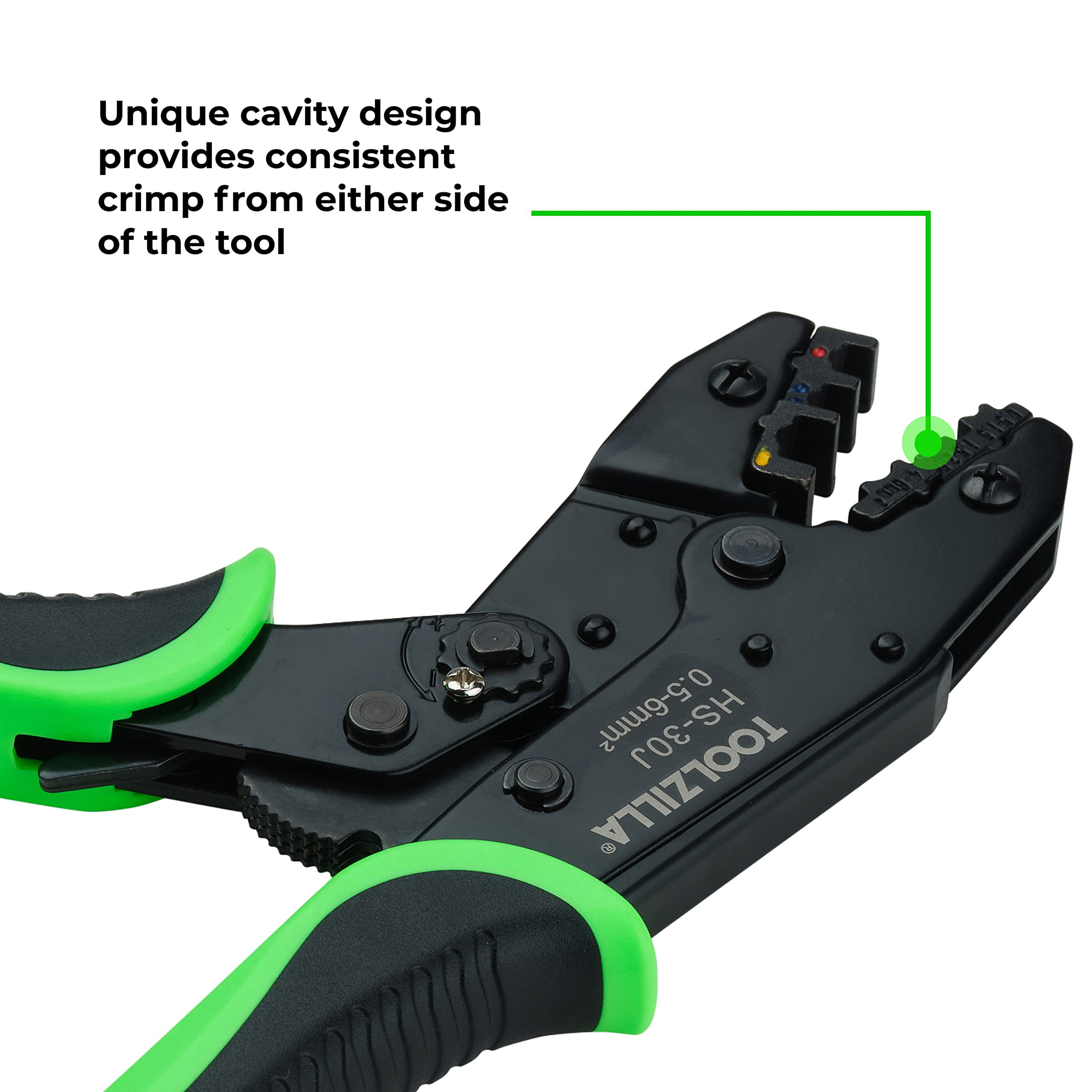 Toolzilla Cable Crimping Electrical Tool- Heavy Duty Ratcheting Wire Crimper - Adjustable Pressure With Three Unique Crimping Cavities-Ergonomic Handle