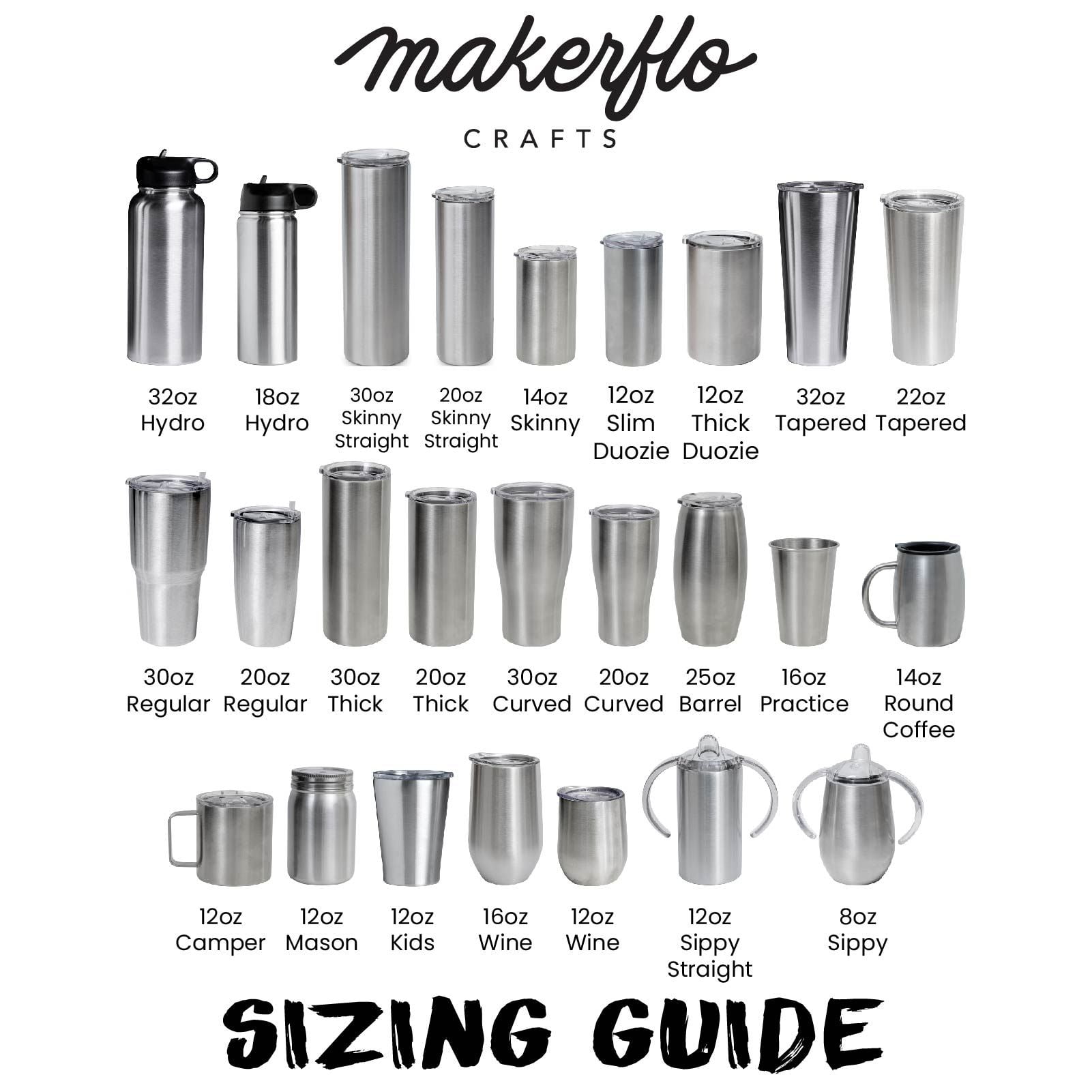 MakerFlo Crafts Tapered Tumbler, Stainless Steel, 32oz