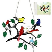 6-Bird Metal Stained Window Hangings, Multicolor Cardinal Hanging Ornament, Bird Suncatcher Window Hanging Decor, Wall Garden Decoration Gifts for Bird Lovers