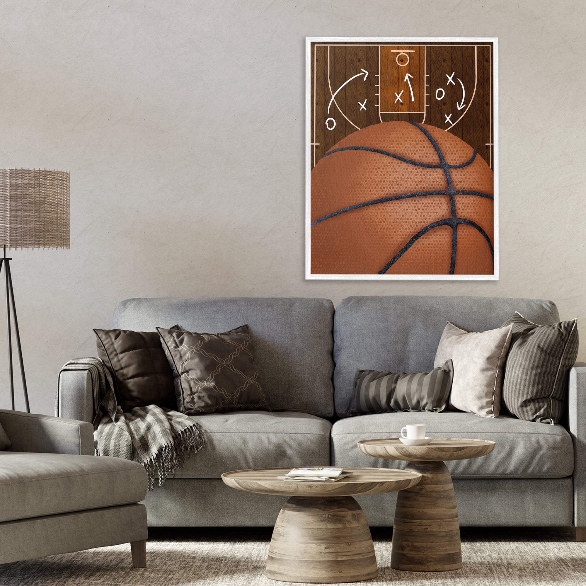 Stupell Industries Basketball Court Tactics White Framed Giclee Art, design by Jennifer Stith