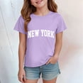 thumbnail image 2 of YDFCWXW Girls Graphic T Shirts City Letter Print Short Sleeve Tee Loose Casual Tops (Purple, 9-10 Years), 2 of 4