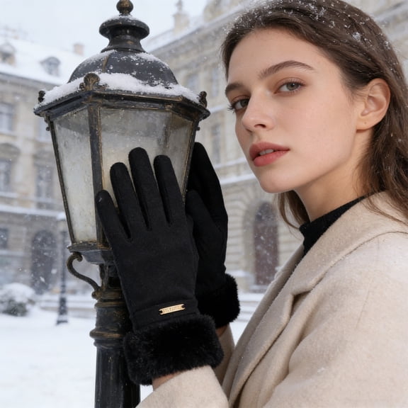Winter Gloves, Women's Touchscreen Thermal Gloves, Fleece Lined Windproof Cuff Gloves, Daily Gloves for Women, Cold Weather, Outdoor & Indoor, Cute & Warm, Gifts Baberdicy, Ideal for Women