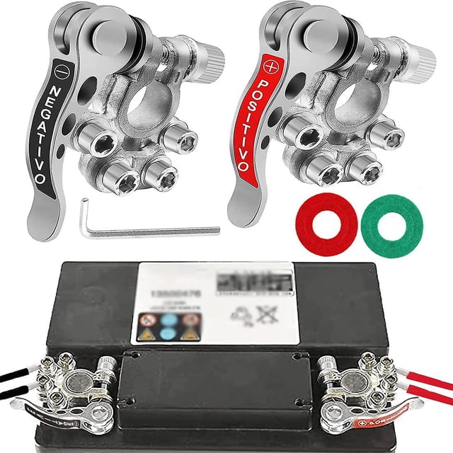 Conectores de terminal de batería, terminal de batería de 12 V, terminales de batería positivos y negativos, con 1 par de juntas protectoras, para motocicletas, camiones LingWen 1327534306385