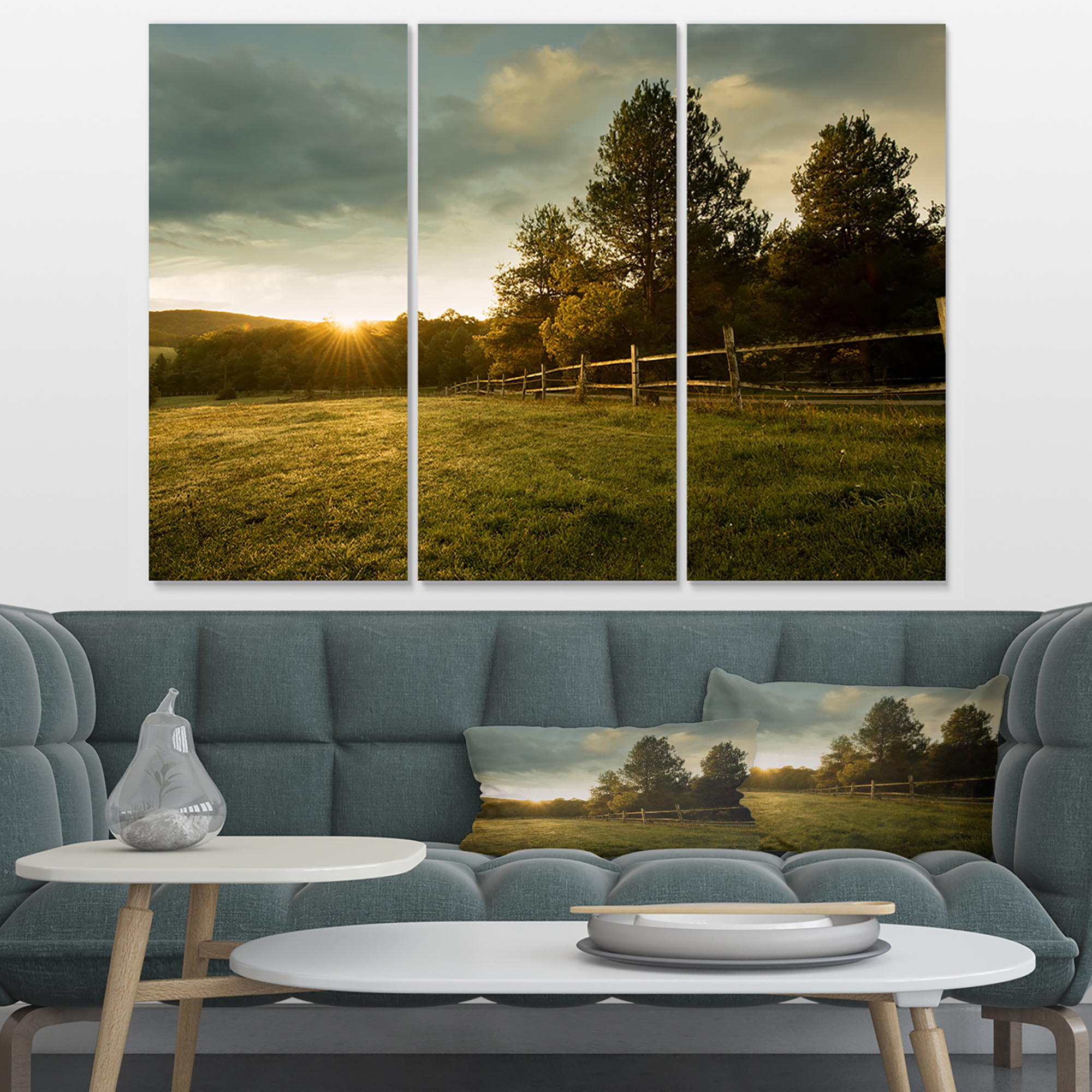 Designart 'Beautiful Sunrise in the farm ' Landscape Canvas Art Print
