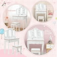 thumbnail image 6 of Towallmark Kids Vanity Set with Lighted Mirror, Pretend Play Makeup Table and Chair Set for Girls, 3 Mirror Wooden Vanity Desk with Stool, White Play Furniture, 6 of 6