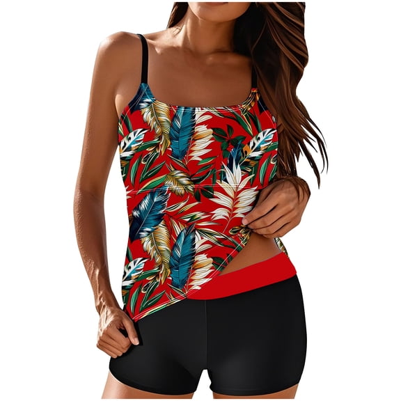 dazeni Tankini Swimsuit for Women Two Piece Sleeveless Bathing Suit Swimwear Scoop Neck Tank Top Swimwear with Boyshorts Orange XX-Large