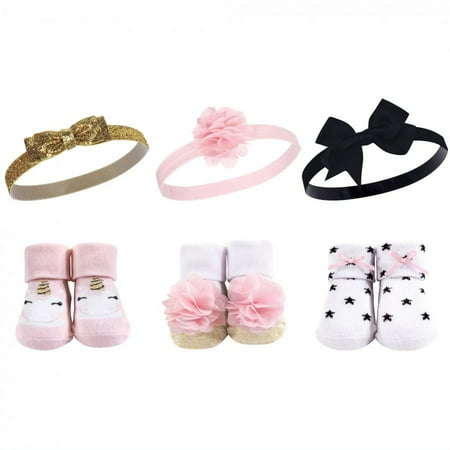 UPC: 0660168582567 | Hudson Baby Infant Girl Headband and Socks Giftset 6pc  Gold Unicorn Stars  One Size