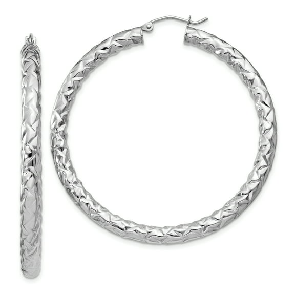 Primal Silver Sterling Silver Rhodium-plated Textured Hinged Hoop Earrings