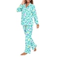 thumbnail image 3 of Garronmavis Teal Leopard Womens Pajama Set 2 Piece Pjs V Neck Button Down Sleepwear Lightweight Long Sleeve Loungewear Fall Winter Nightwear, 3 of 7