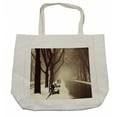 thumbnail image 1 of Tree Shopping Bag, Old Winter Alley by the Trees in European Town Foggy Day Photo Vintage Faded Effects, Eco-Friendly Reusable Bag for Groceries Beach and More, 15.5" X 14.5", Cream, by Ambesonne, 1 of 2
