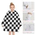 thumbnail image 6 of Black and White Checkered Pattern Blanket Hoodies for Kids 6-13YR Oversize Wearable Blanket Hoodies for Boys Girls Teens, 6 of 7