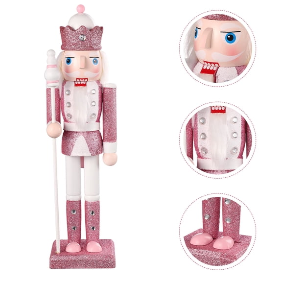 OUNONA Pink Wooden Nutcracker Puppet Decor for Desktop and Living Room
