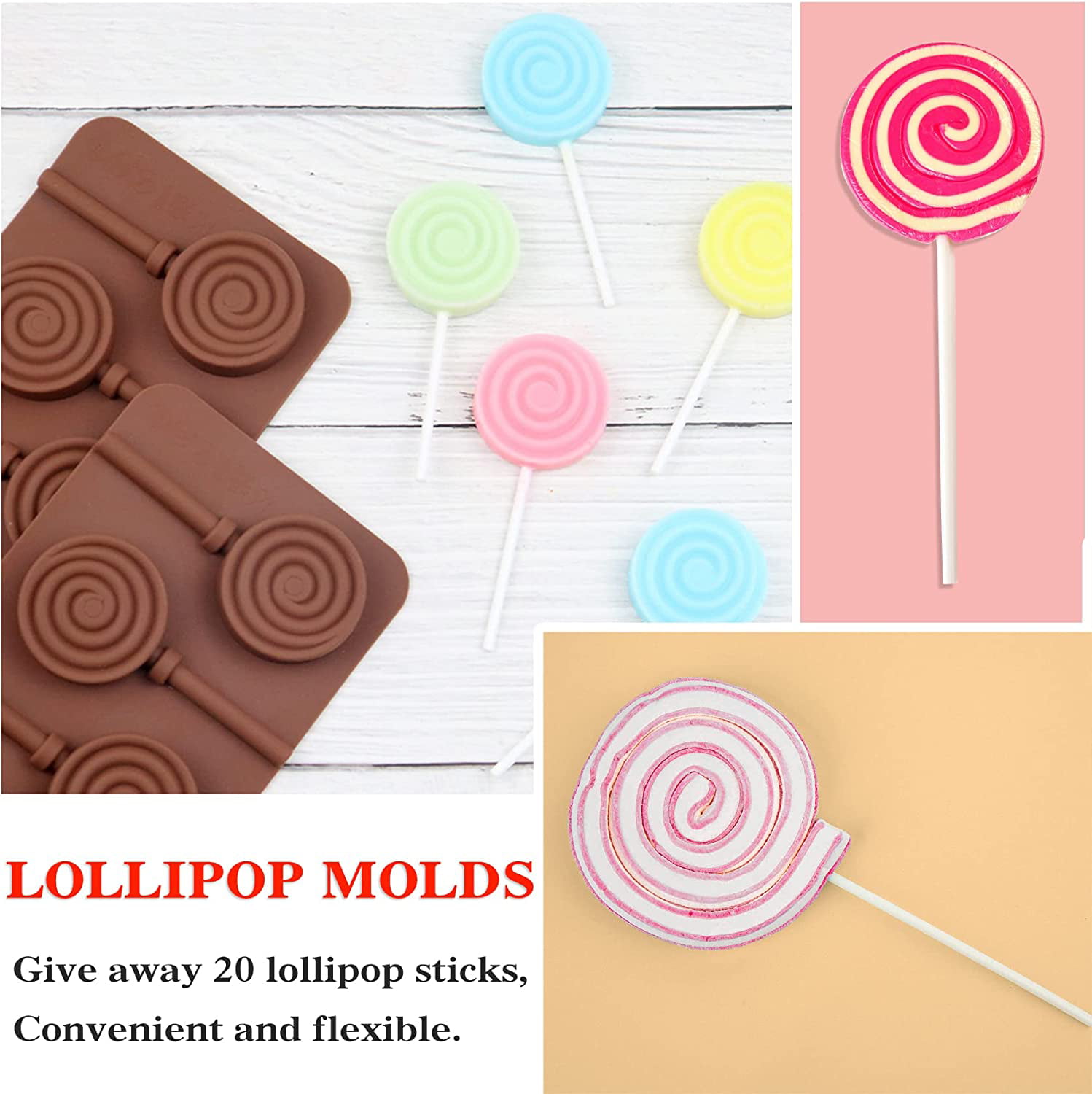 Homgreen Silicone Lollipop Molds, 8-Capacity Large Sucker Molds, Round Chocolate  Hard Candy Molds, Ice Molds, Great for Lollipop, Sucker, Hard Candy,  Chocolate, Cake pop(2Pack) 