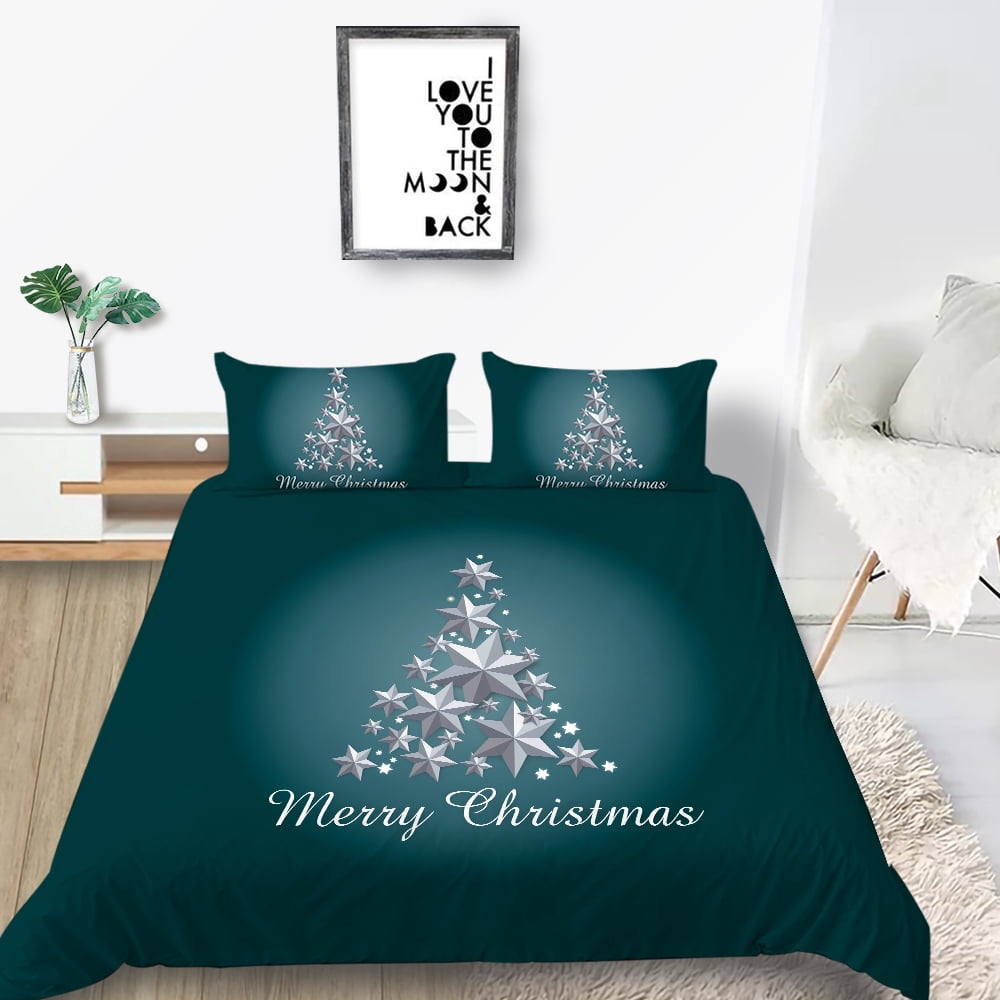 Star Christmas Tree Decoration 3D Printed Christmas Duvet Cover, Green