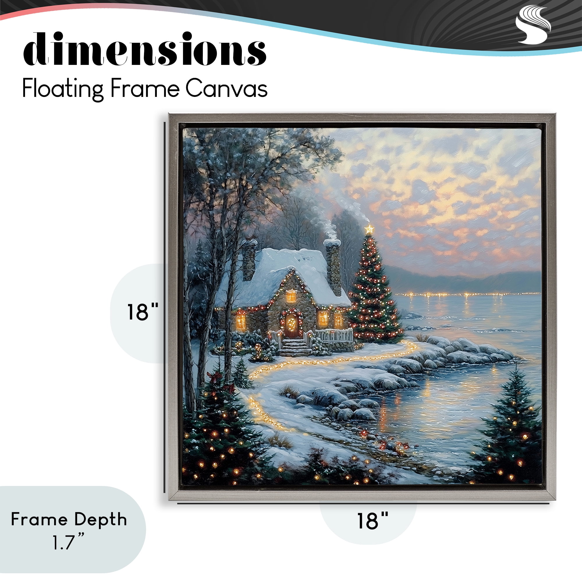 Stupell Industries Snowy Lit Cottage by Lake Gray Framed Floater Canvas Wall Art, design by Heidi Kuntz