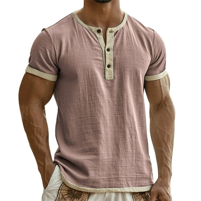 SOMOWI Chemises et Blouses pour Hommes à Manches Courtes, Col Ras du Cou Doux Lavé, Confort Quotidien, T-Shirts Graphiques Roses d'Automne TG