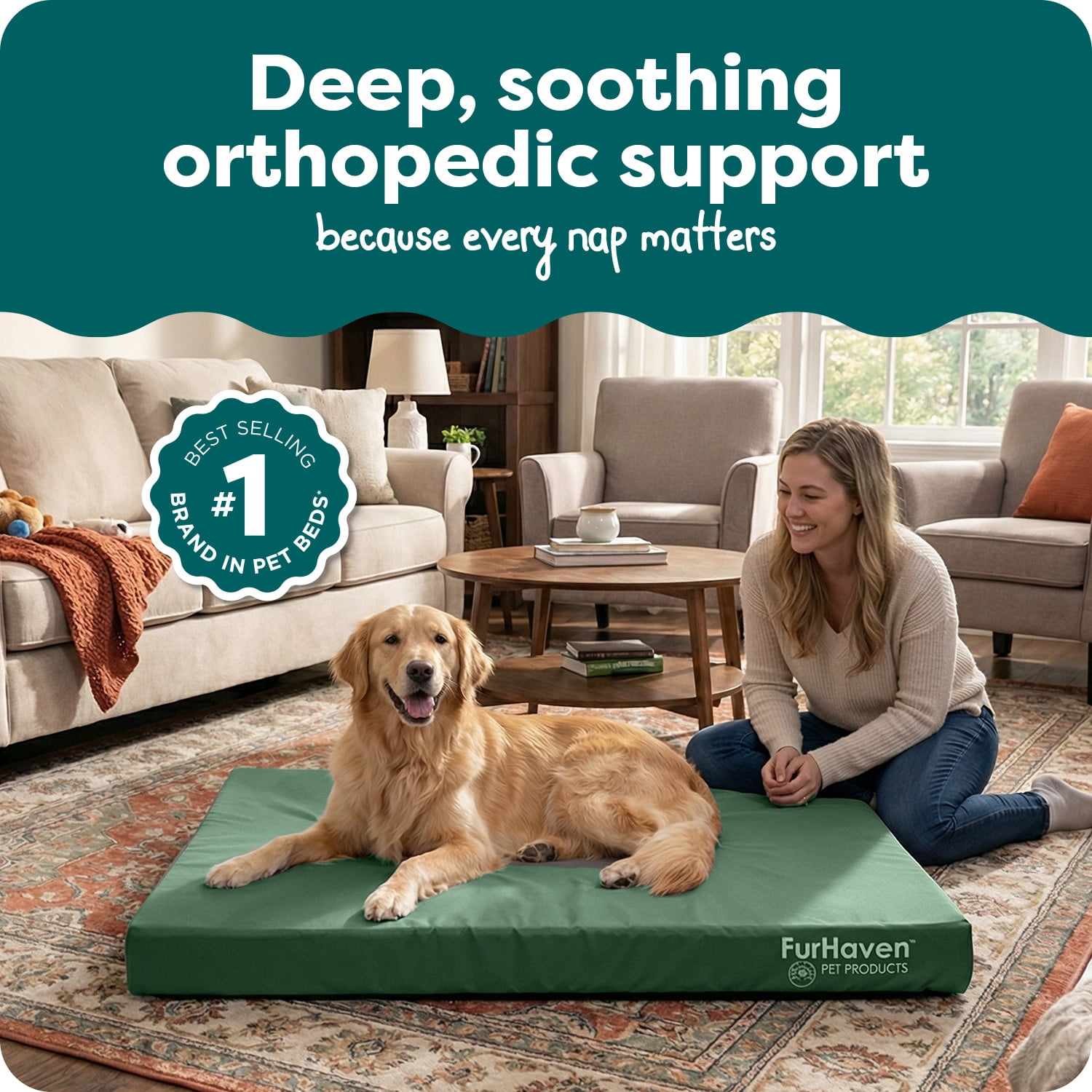 Jumbo Furhaven Logo Indoor/Outdoor Deluxe Orthopedic Dog Bed
