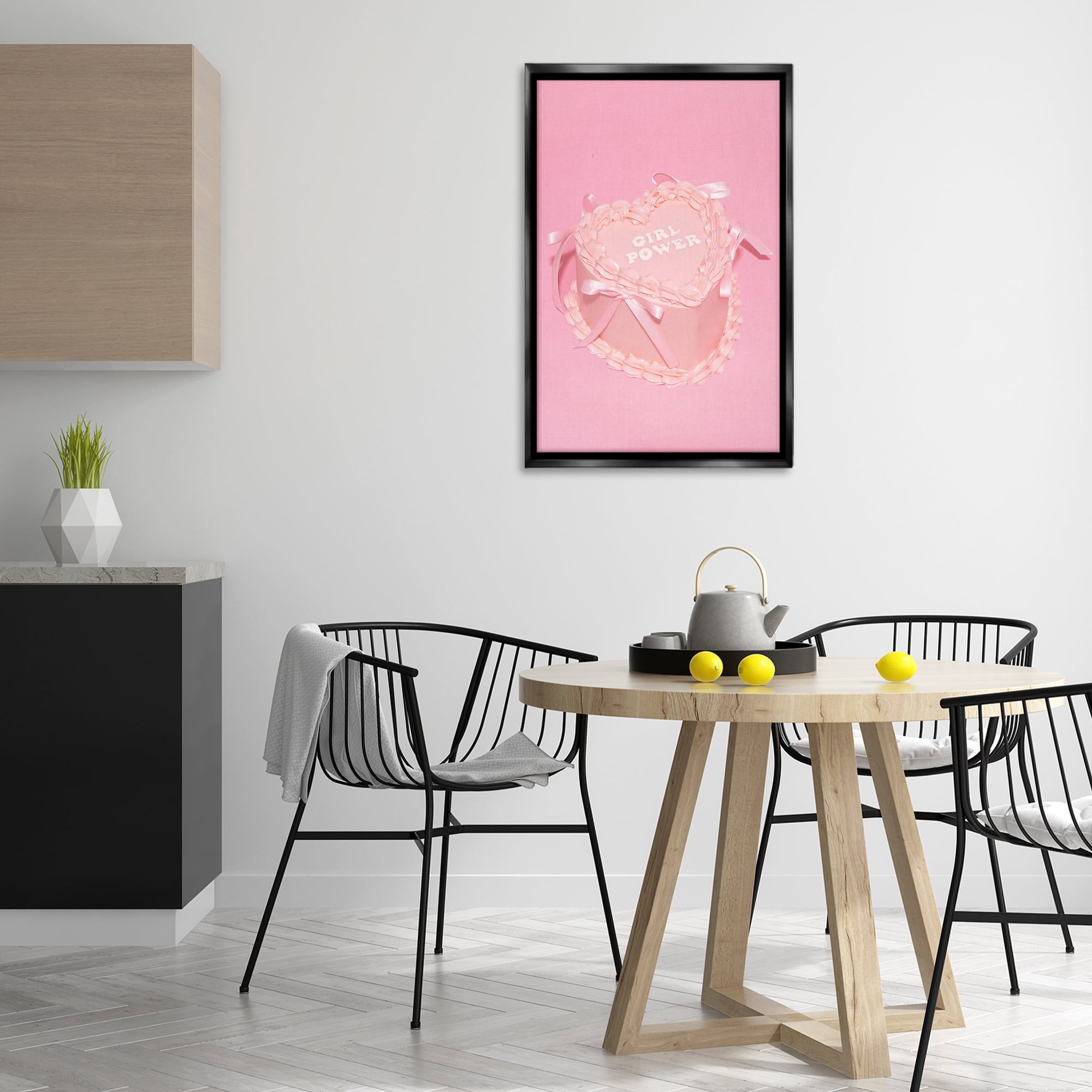 Stupell Industries Pink Girl Power Cake Food & Beverage Painting Black Floater Framed Art Print Wall Art, 21 x 31
