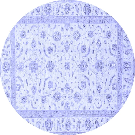 Ahgly Company Machine Washable Indoor Round Oriental Blue Traditional Area Rugs, 5' Round