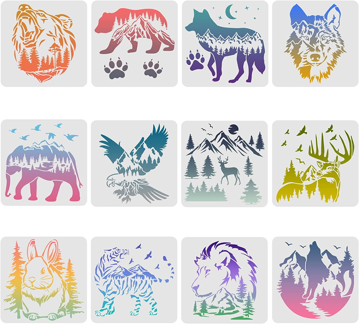 12PCS/Set Bear Deer Eagle Rabbit Wolf Stencils Inch Tiger Elephant Claw Animal Stencils for Drawing Wildlife Stencils for Painting on Wood Fabric Canvas Walls Stencil 12PCS/Set Bear Deer Eagle Rabbit Wolf Stencils Inch Tiger Elephant Claw Animal Stencils for Drawing Wildlife Stencils for Painting on Wood Fabric Canvas Walls Stencil