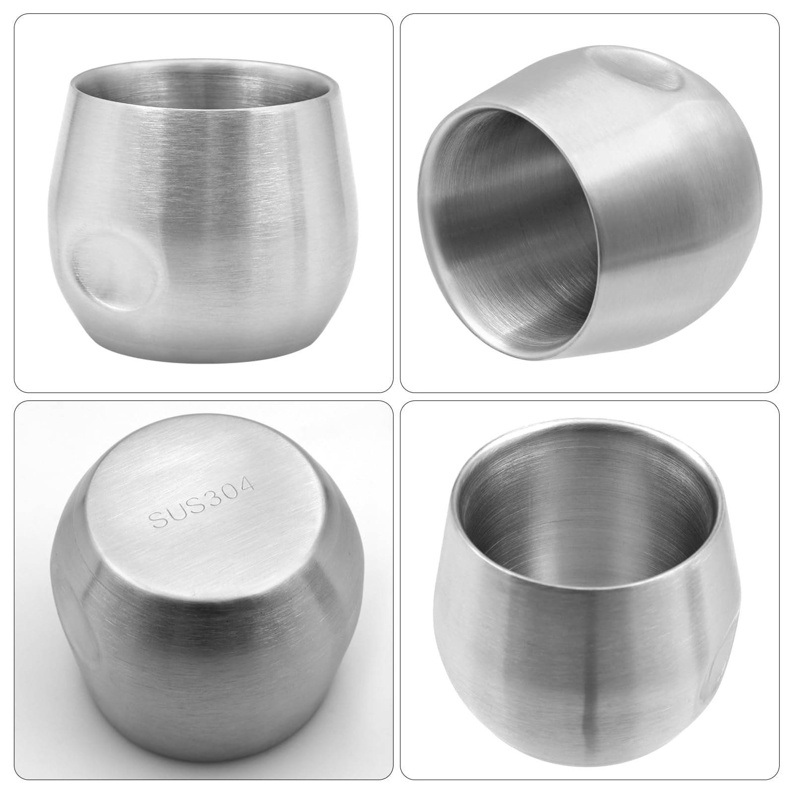 Stainless Steel Espresso Cups Set, 2pcs Double Wall Insulated Unbreakable 7oz Vacuum Insulated Cups for Outdoor Picnics & Parties (Silver)
