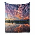 thumbnail image 1 of Clouds Soft Flannel Fleece Throw Blanket, Reflection Pink Colored Clouds in Water Mirroring Scenic Weather Activity Picture, Cozy Plush for Indoor and Outdoor Use, 60" x 80", Blue, by Ambesonne, 1 of 6