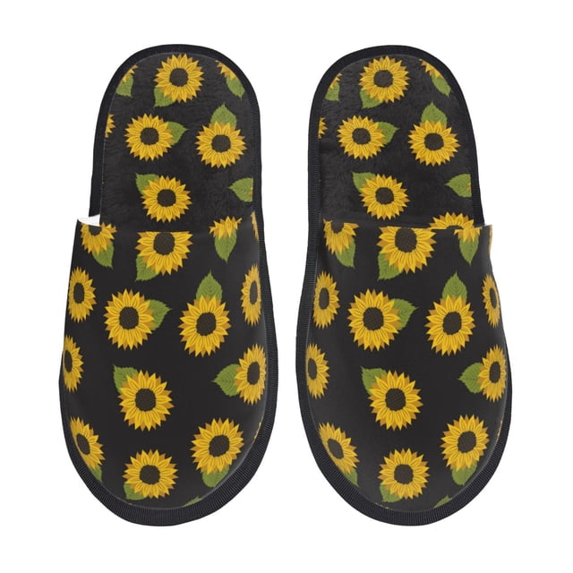 Balery Sunflowers Pantuflas de Casa de Felpa Silenciosas con Diseño Estampado, Zapatillas Cómodas Antideslizantes de Algodón para Interior-Large