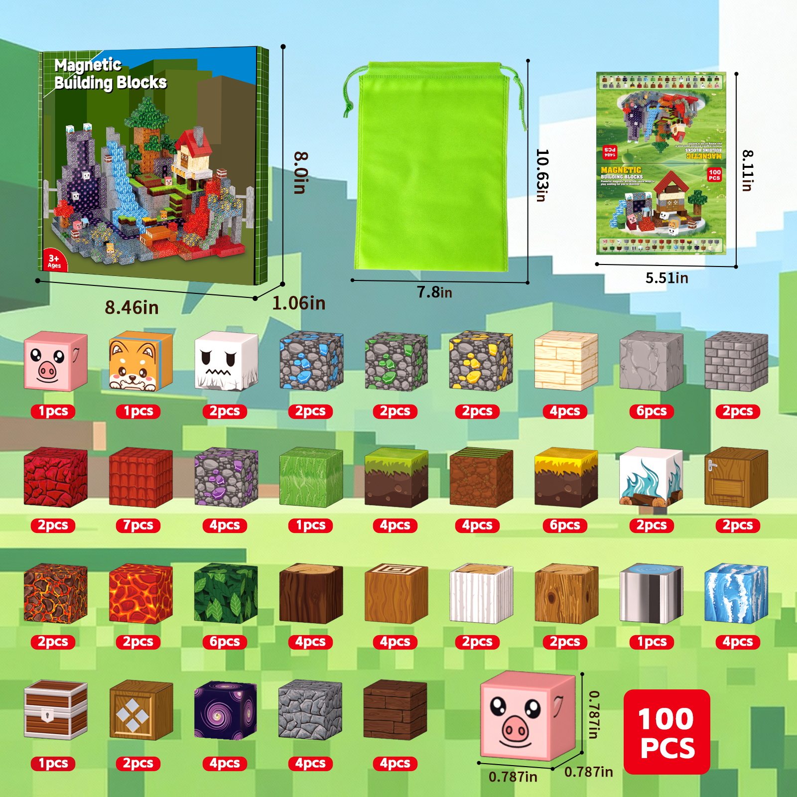 WLBES 100-Piece Lava Forest Magnetic Blocks photo 2