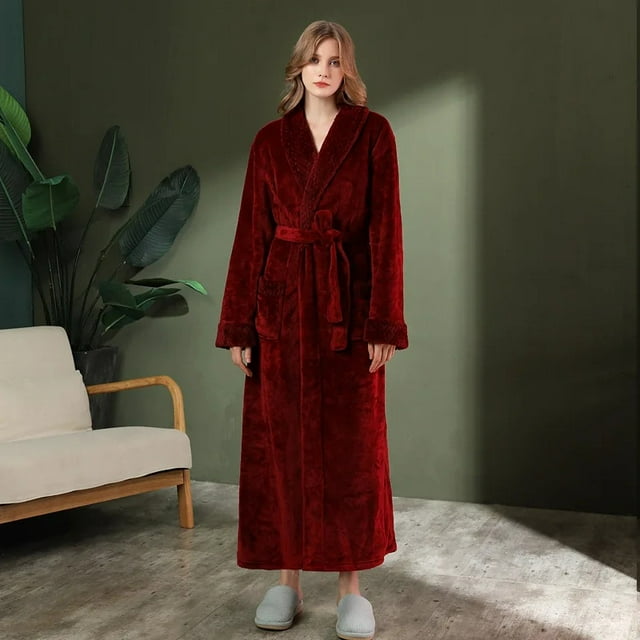 Otoño Invierno Coral polar de doble cara de felpa de longitud extendida ropa de dormir gruesa hombres mujeres Albornoz cálido acogedor ropa de hogar