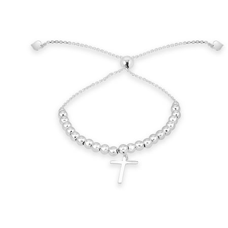 Pori Jewelers Sterling Silver Cross Slider Adjustable Bracelet