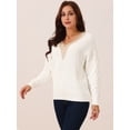 thumbnail image 2 of DARING DIVA Long Sleeve Lace V Neck Pullover Sweater Jumper Top XL White, 2 of 5