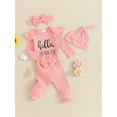thumbnail image 6 of Yunliwuli Baby Girls Autumn 4PCS Sets Long Sleeve Romper Tops Ribbed Pants Headband Hat Sets, 6 of 10
