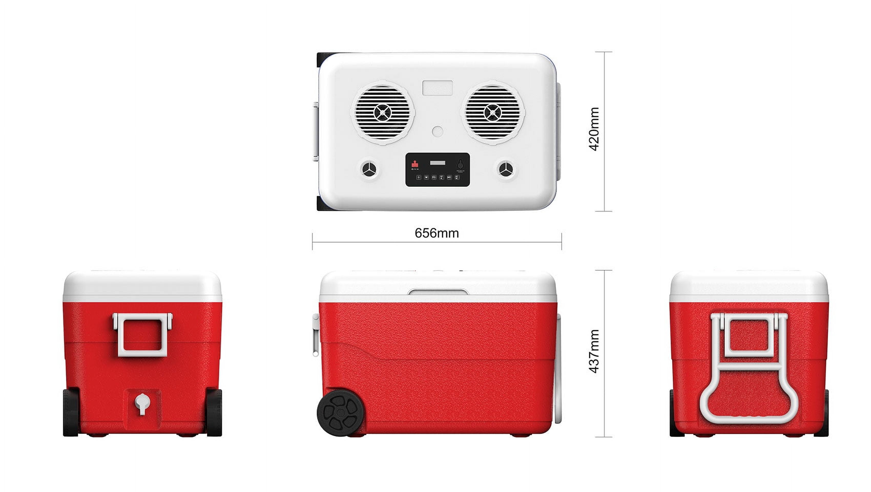 Rechargeable Red 55 Quarts Cooler with Waterproof Built-in Bluetooth Speaker and 12,000 maH Power B