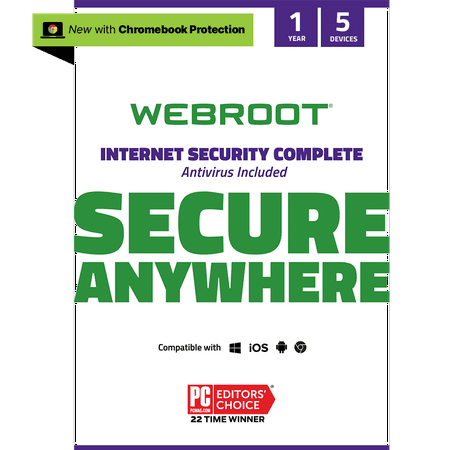 Webroot Internet Security Complete with Antivirus Protection for 5 Device, 1 Year Subscription – Windows/Chrome/MacOS/Android/Apple iOS [Box]
