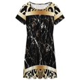 thumbnail image 3 of Black Gold Marble Pattern Dress Summer Street Style Dresses Female Short Sleeve Printed Sundress, 3 of 7