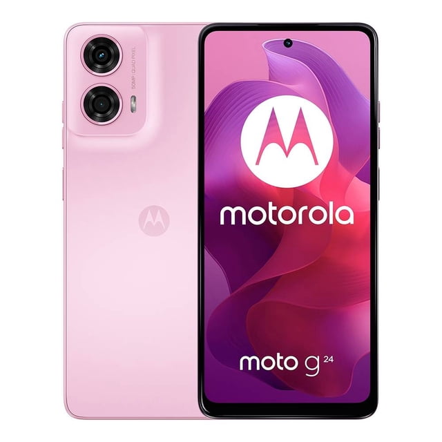Smartphone Motorola Moto G24 256 GB Lavanda ATT con pantalla IPS de 6.56 pulgadas, cámara trasera dual de 50 + 2 MP y cámara frontal de 8 MP, 4 GB de RAM y 256 GB de almacenamiento interno, ideal para capturar fotos detalladas y disfrutar de un rendimiento fluido.