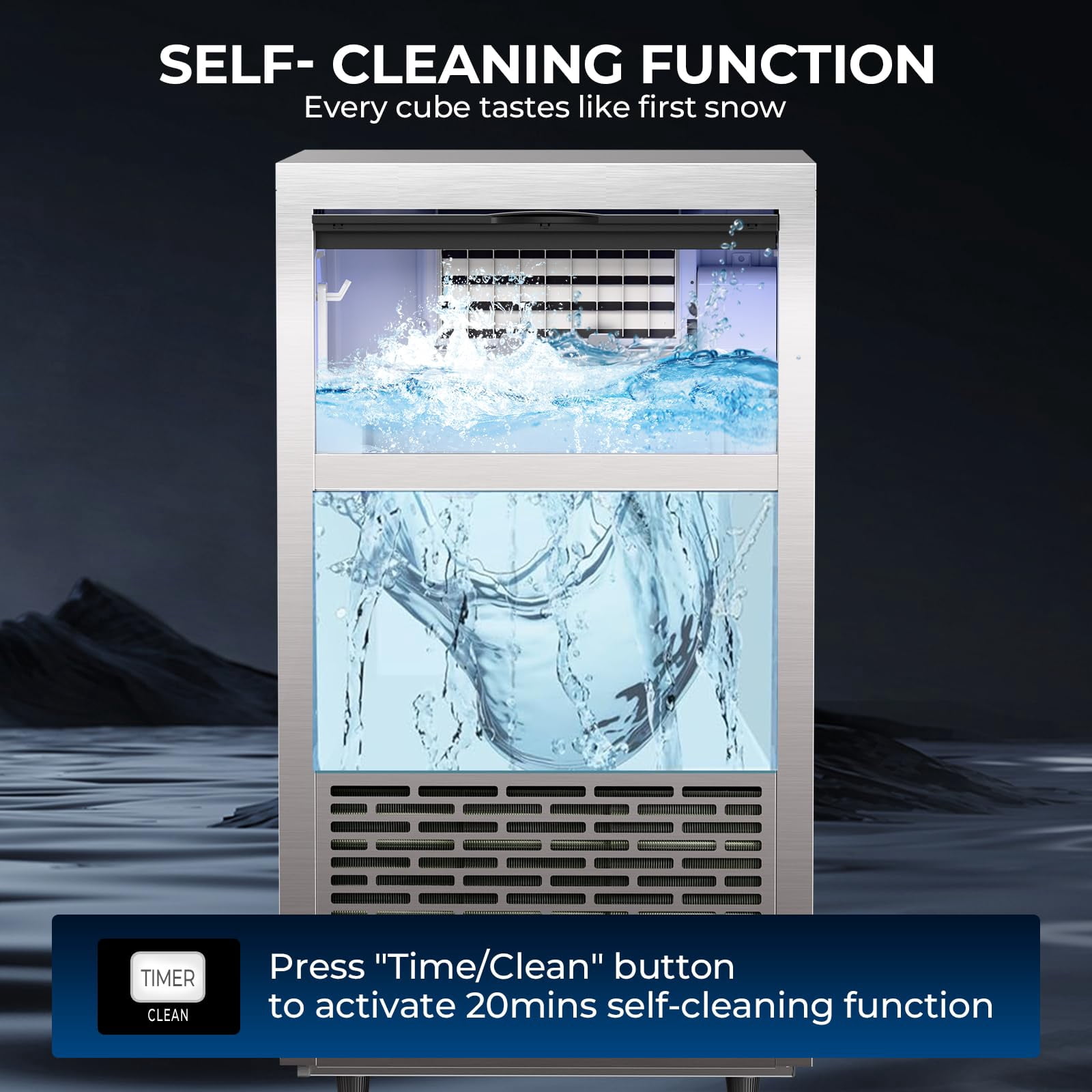 Auseo 100Lbs/24H Commercial Ice Maker, Under Counter Ice Machine with 29lbs Storage Bin, Self-Cleaning & Adjustable Thickness, Stainless Steel