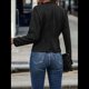 thumbnail image 5 of Chaqueta de Gamuza Sintética para Mujer, Informal, de Otoño, de Larga, Cuello Alto, con Abertura Frontal, Blazer Corto, Abrigo. Negro L, 5 of 8