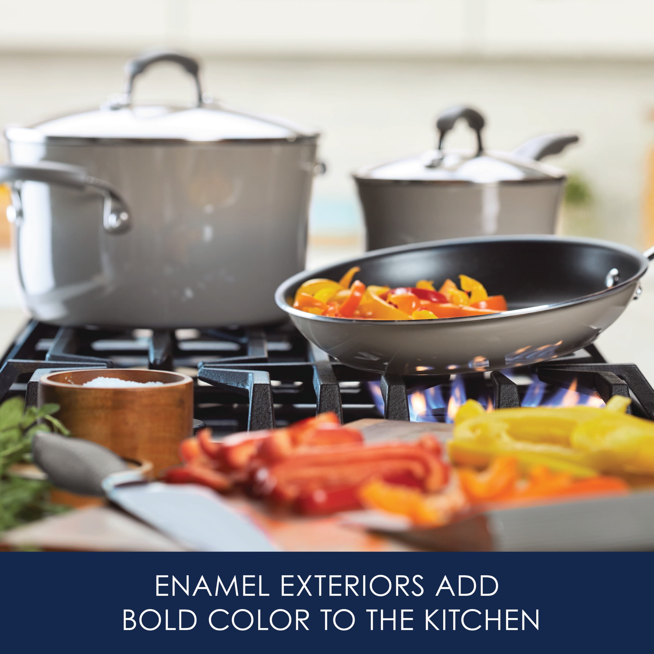 Rachael Ray 15 Piece Hard Enamel Nonstick Pots and Pans Set, Gray
