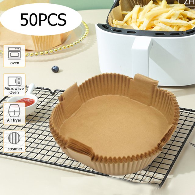 Batería de Cocina 50 alfombrillas desechables para hornear con revestimiento de papel pergamino para freidora de aire (16x4,5 cm) Likrtyny Libre de BPA