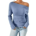 thumbnail image 5 of Womens Tops Off Shoulder Long Sleeve Slim Crop Going Out Sexy Trendy Tops, 5 of 9